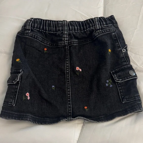 Cat & Jack Black Denim Skirt with Floral Embroidery - Picture 2 of 4